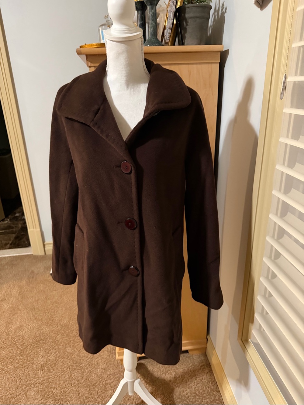 NWOT Ellen Tracy Angora Wool Blend Pea Coat Size 6 Brown - Picture 16 of 16